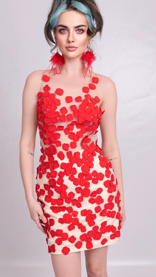 Rochie Couture THE GRAND LOVE OF RED FLOWERS