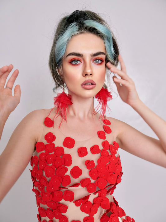 Rochie Couture THE GRAND LOVE OF RED FLOWERS